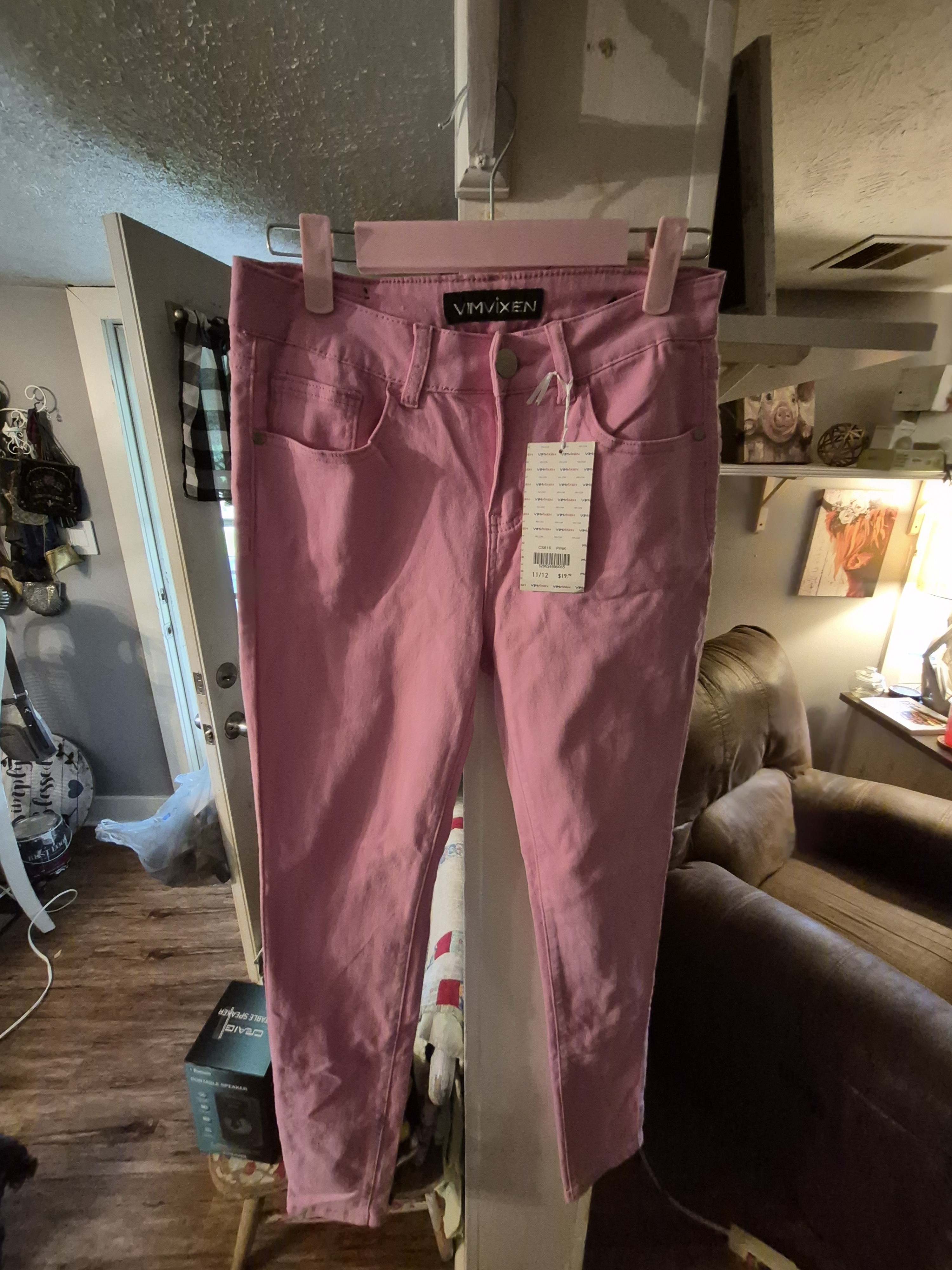 Vimvixen Pink Skinny Jeans Feature A High-Rise Waist And Functional Back Pockets